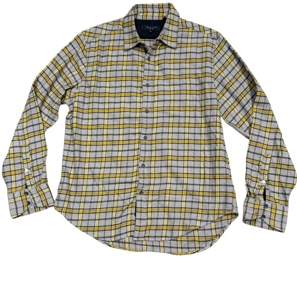 Rag & Bone Sz L Men’s Plaid Button-Down Shirt - Yellow Brown Casual Outdoor - Picture 3 of 10